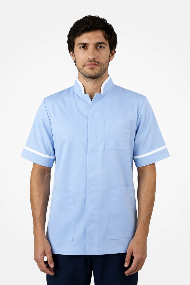 Woolwich Mandarin Tunic - Sky Blue & White