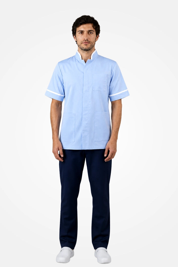 Woolwich Mandarin Tunic - Sky Blue & White