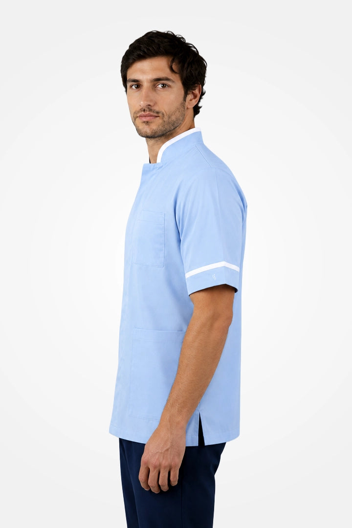 Woolwich Mandarin Tunic - Sky Blue & White