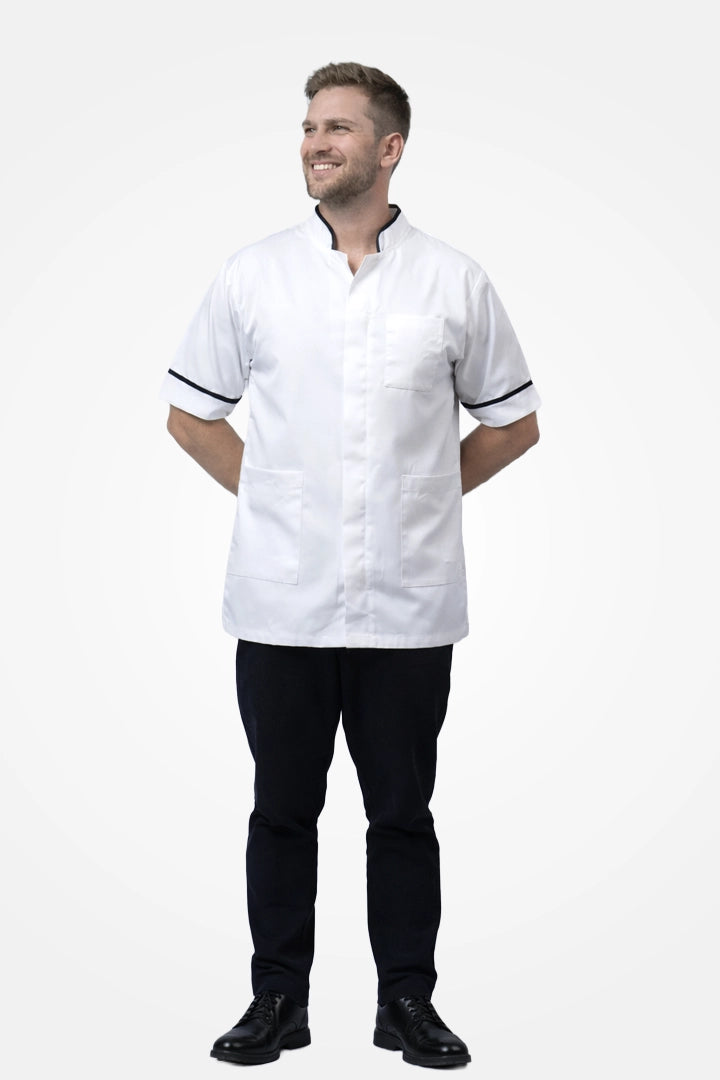 Woolwich Mandarin Tunic - White & Navy Blue
